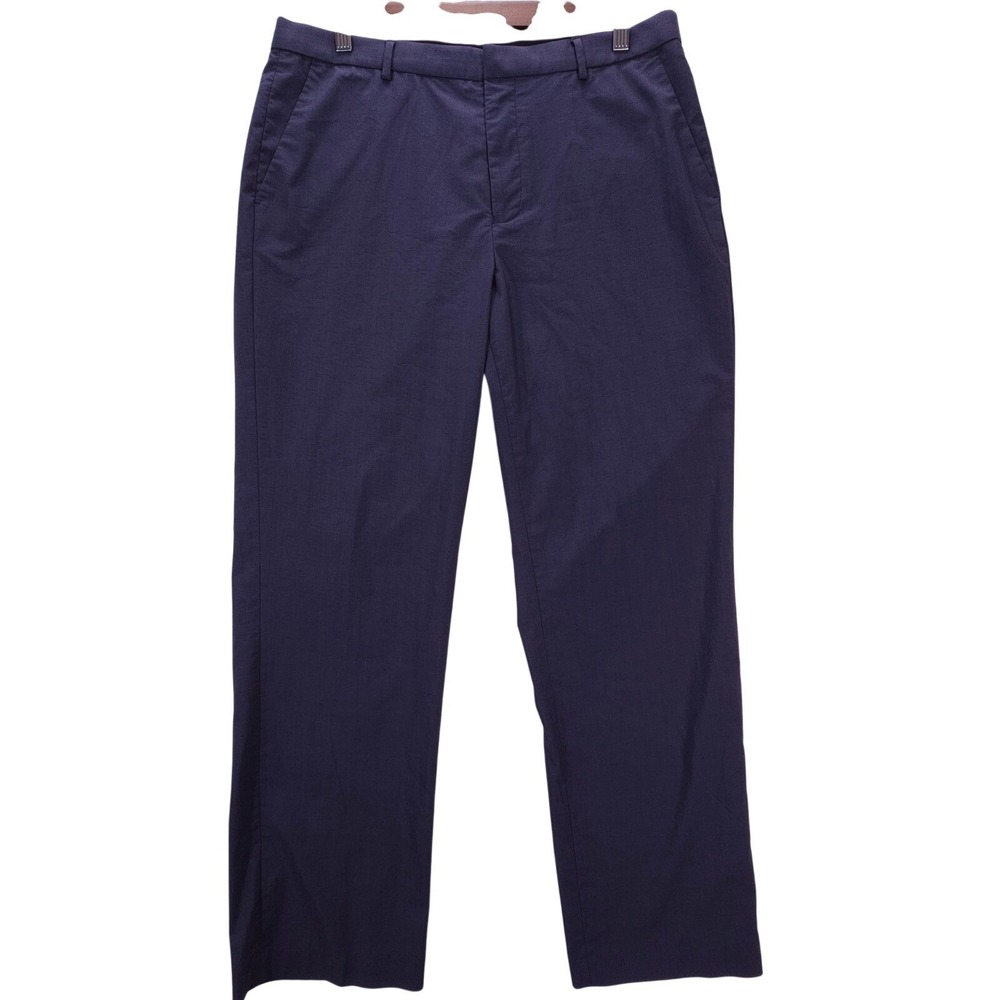 Calvin Klein Dress Pants Slack Mens 34x32 Navy Blue Flat Front Straight Stretch